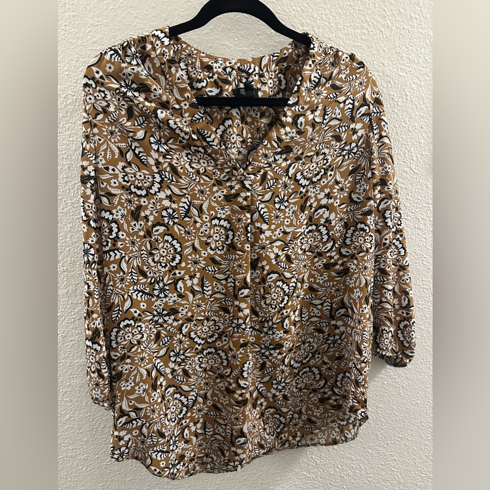 JONES NEW YORK SIGNATURE Colorful V-Neck Blouse 3/4 Sleeves Large